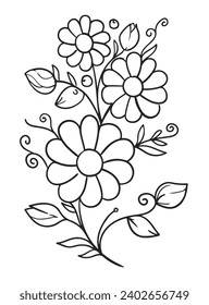 flowers drawing with line-art on white backgrounds. Realistic floral bloom sketch. Simple Design Outline Style. You can give color you like. Vector Illustrations. Coloring Page and Coloring Book