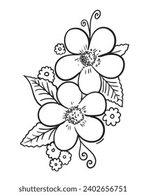 flowers drawing with line-art on white backgrounds. Realistic floral bloom sketch. Simple Design Outline Style. You can give color you like. Vector Illustrations. Coloring Page and Coloring Book