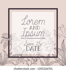 flowers drawn and calligraphy decorative square frame