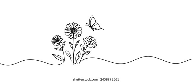 The flowers is drawn as a continuous line. Vector illustration