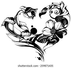 Flowers, drawn in ink on old paper. Children's drawing a pencil in graphics technology. Roses and lily. Vintage elegant style. The thin smooth lines. Template for greeting card. Black and white