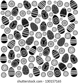 Flowers and Easter Eggs Background, Vector Version