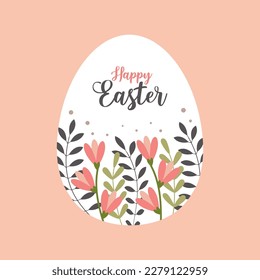 Flowers in egg vector design. Happy Easter sign. Graphic illustration.