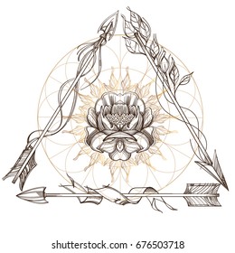 Flowers. Element in the style of Boho. Contour illustrations for the creation of tattoos, coloring, clothing design and printed products.