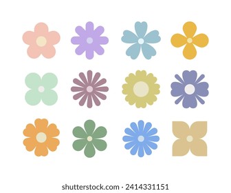 Flowers elements collection, Flower icon, Pastel Flower vector, Simple flowers, Geometric flower shape, Floral illustration