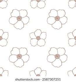 Flowers Elements Vector illustration seamless pattern. Mocha Mousse background. Hand painted floral flower decor. Spring summer vibes print. For fabric, gift wrap, wrapping design wallpaper. 