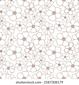 Flowers Elements Vector illustration seamless pattern. Mocha Mousse background. Hand painted floral flower decor. Spring summer vibes print Draw. For fabric, gift wrap, wrapping design, wallpaper. 