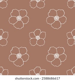 Flowers Elements white Vector illustration seamless pattern. Mocha Mousse background. Hand painted floral flower decor. Spring summer vibes print. Fabric, gift wrap, wrapping design wallpaper.