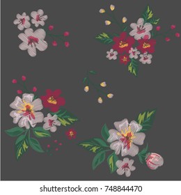 Flowers embroidery for t-shirt