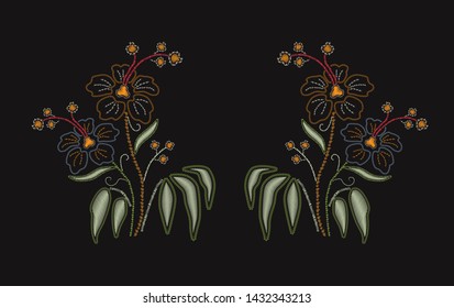 Flowers Embroidery Western Black Floral