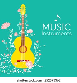 flowers entwined guitar vector background concept