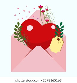 Flowers in an envelope. Heart in an envelope. A postal envelope.