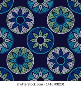 Flowers. Ethnic boho seamless pattern. Lace. Embroidery on fabric. Patchwork texture. Weaving. Traditional ornament. Tribal pattern. Folk motif. Can be used for wallpaper, textile, wrapping, web.