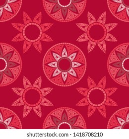 Flowers. Ethnic boho seamless pattern. Lace. Embroidery on fabric. Patchwork texture. Weaving. Traditional ornament. Tribal pattern. Folk motif. Can be used for wallpaper, textile, wrapping, web.