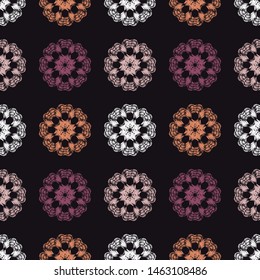 Flowers. Ethnic boho seamless pattern. Lace. Embroidery on fabric. Patchwork texture. Traditional ornament. Tribal pattern. Folk motif. Can be used for wallpaper, textile, wrapping, web.