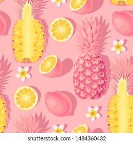 Flowers and exotic fruits vector seamless pattern