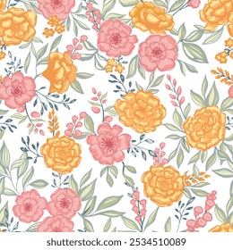 Diseño de patrón transparente de tela de flores
