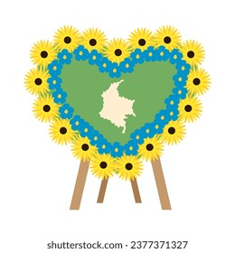 flowers fair silleta with colombian map in heart shape vector isolated