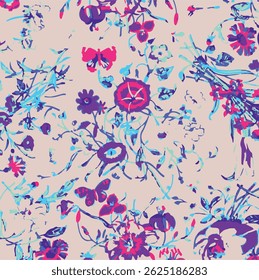 Flowers feminine watercolor seamless pattern with wildflowers.hand drawn, not AI