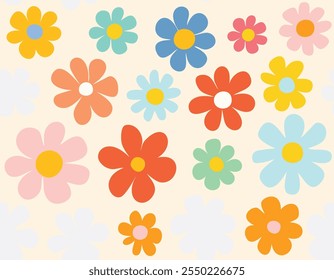 Dibujos animados planos de flores, estilo de Vector plano