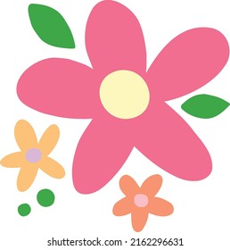 Flowers in flat dashing style. Vector Illustration isolated on white background, decor greeting card.