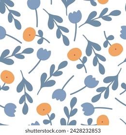Flores diseño plano amarillo y azul tulipanes sin patrón