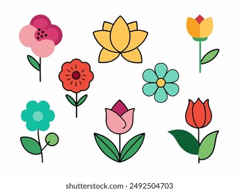 Flowers flat line icons. Beautiful garden plants - chamomile, sunflower, rose flower, lotus, carnation, dandelion, violet blossom. Thin signs for floral store. Pixel perfect 48x48. Editable Strokes