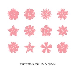 Flowers flat line icons set. Beautiful garden plants - tulip, chamomile, sunflower, rose, carnation. Icons isolated on white background, for the website and app