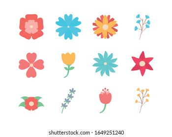 Flowers flat style icon set design, floral nature plant ornament garden decoration and botany theme Vector illustration