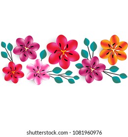 Flowers. Floral background. Border. Abstract. Plant pattern. Vector illustration. Bright. Motley. Leaves.