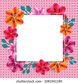 Flowers. Floral background. Border. Abstract. Plant pattern. Vector illustration. Bright. Motley. Leaves.