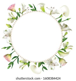 Flowers. Floral background. Eustoma. Lilies. White. Green. Leaves. Calla.