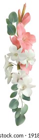 Flowers. Floral background. Gladiolus. White orchids. Green leaves.