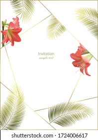 Flowers. Floral background. Palm leaves. Pink. Lily. The buds. Petals.