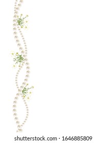 Flowers. Floral background. Pearls. White. Green.