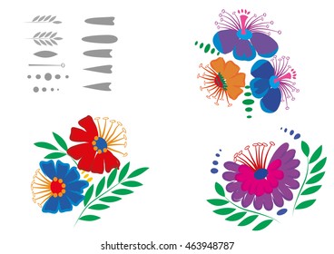 Flowers and floral brushes set