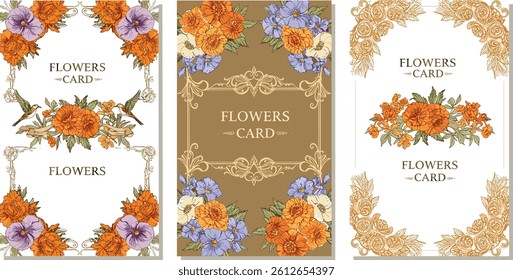 Flowers. Floral card. Vector classic vintage illustration of rich baroque frame, aesthetic elements, elegant