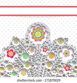 Flowers. Floral composition and background. Paper. 3d Vector. Isolated on white. Can be used for invitation cards, interior decoration, advertising designs and  prints productions.
