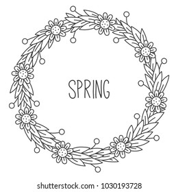 Flowers floral doodle vector round frame border vector illustration