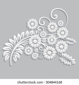Flowers and floral elements cut from paper. 3d style