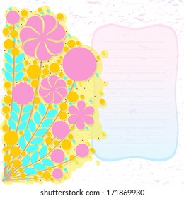 Flowers. Floral frame composition with wild flowers. Congratulation card. Vector. Place for text. Can be used for Valentine's Day, Birthdays and other holidays.
