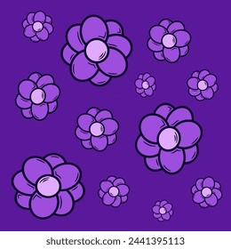 Flowers floral pattern in purple color style isolated for wallpaper background flat design. Vector illustration. Suitable for florist graphic.