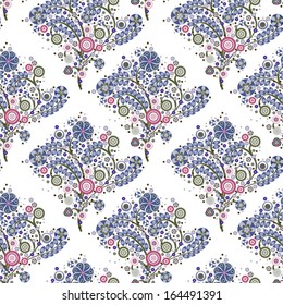 flowers floral seamless pattern in blue with white background