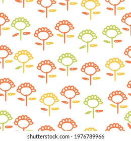 Flowers, floral. Seamless pattern in vector. print. Very cute, colorful. Spring and summer print, romantic. Fabric or wrapping paper. Surface design. Hand illustration. 