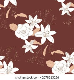 Flowers floral vector seamless pattern background. Trendy for fabric, textile print, wallpaper, texture, interior decor, invitation or packaging, wrapping.

