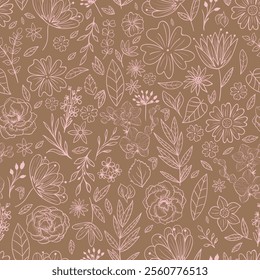 Flowers, floral wallpaper, vintage wallpaper with foliage, flowers background in bed colors, seamless pattern