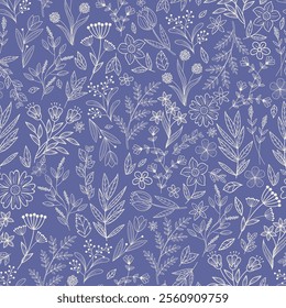 Flowers, floral wallpaper, vintage wallpaper with foliage, floral background in bed blue tones