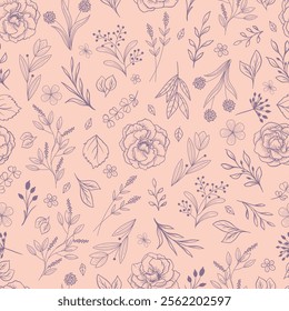 Flowers, floral wallpaper, vintage foliage wallpaper, flowers background in bed colors, seamless pattern, old fashioned abstract print, romantic botanical design, meadow, nature, ornament, grass, fiel