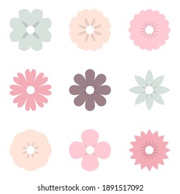 Flowers. Flower Collection In Pastel Color. Spring Flowers, Isolated In Flat Design. Vector Illustration