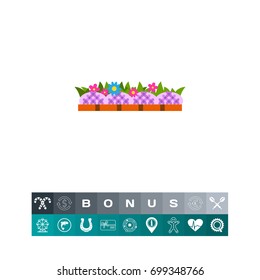 Flowers in flowerbed vector icon